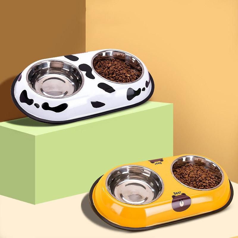 Pet Feeding Bowl Stainless Steel Lined Double Bowl Easy to Clean Bottom Non-Slip Design Dog Bowl Cat Feeding Water Bowl - Lily Depot