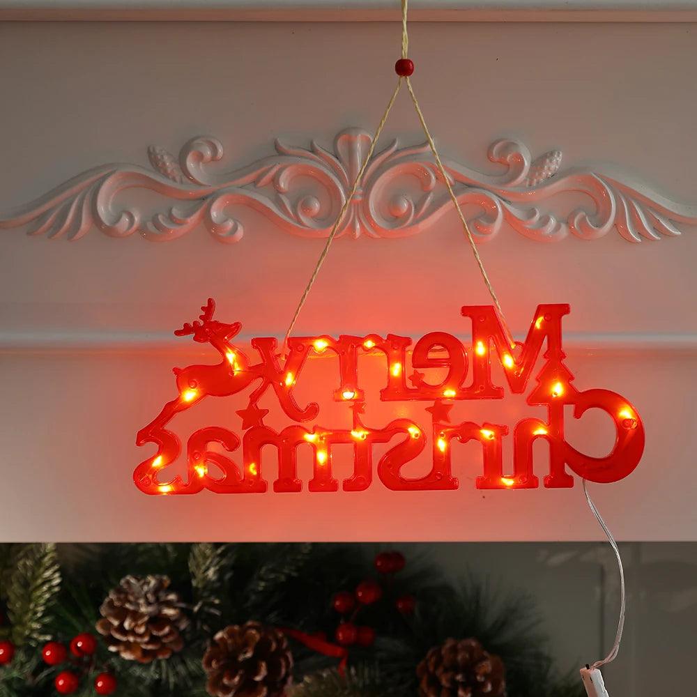 Merry Christmas Letter LED Light Wall Hanging Nightlight Xmas Night Lamp Pendant for 2024 New Year Party Home Room Tree Decor - Lily Depot