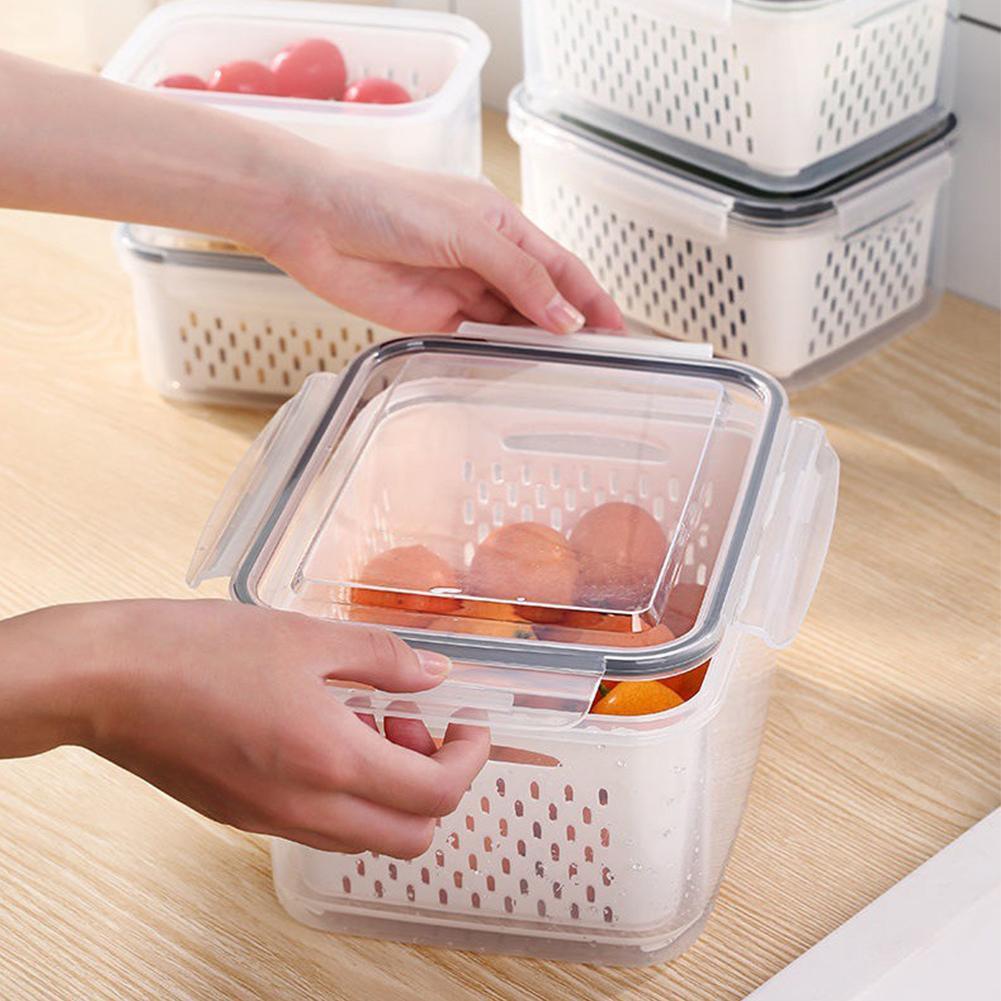Refrigerator Storage Box Fridge Organizer Fresh Vegetable Fruit Boxes Drain Basket Storage Containers Pantry Kitchen Organizer - Lily Depot