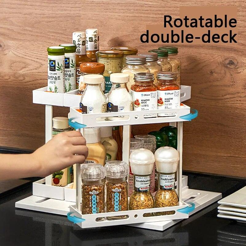 Rotating Spice Rack Useful Things for Kitchen Storage & Organization Dish Drying Rack Shelf Organizer Novel Accessories Supplies - Lily Depot