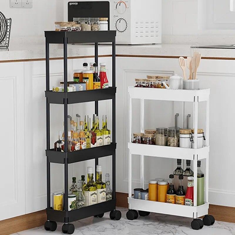 1/3/4 Layer Movable Storage Rack Kitchen Bathroom Slim Slide Organizers Stand Shelf Gap Tower Assemble Wheels Space Saving Tools - Lily Depot