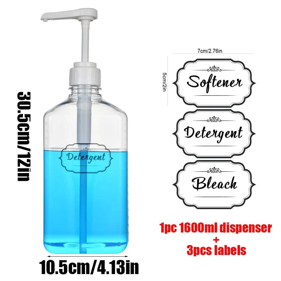 1600ml Laundry Detergent Dispenser 10CC Pump Fabric Softener Bleach Container Bottle Liquid Laundry Soap Bottle with Labels - Lily Depot