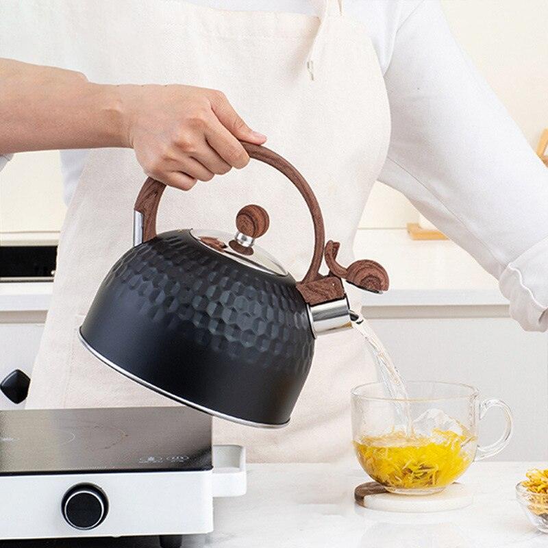 2.5L Black Gas Hot Water Kettle Whistling Tea Kettle Portable Coffee Thermos Pot Family Kitchen - Lily Depot