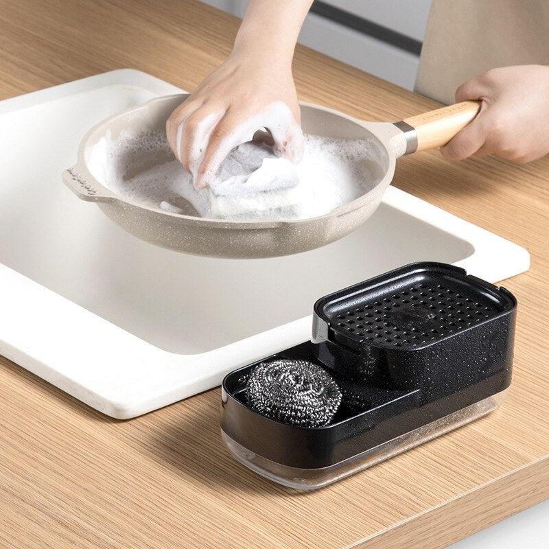 2 In 1 Soap Dish Pump Liquid Dispenser Foam Dispenser Soap Container with Sponge Holder for Kitchen Bathroom Washing Accessories - Lily Depot