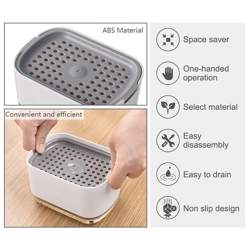 2 In 1 Soap Dish Pump Liquid Dispenser Foam Dispenser Soap Container with Sponge Holder for Kitchen Bathroom Washing Accessories - Lily Depot