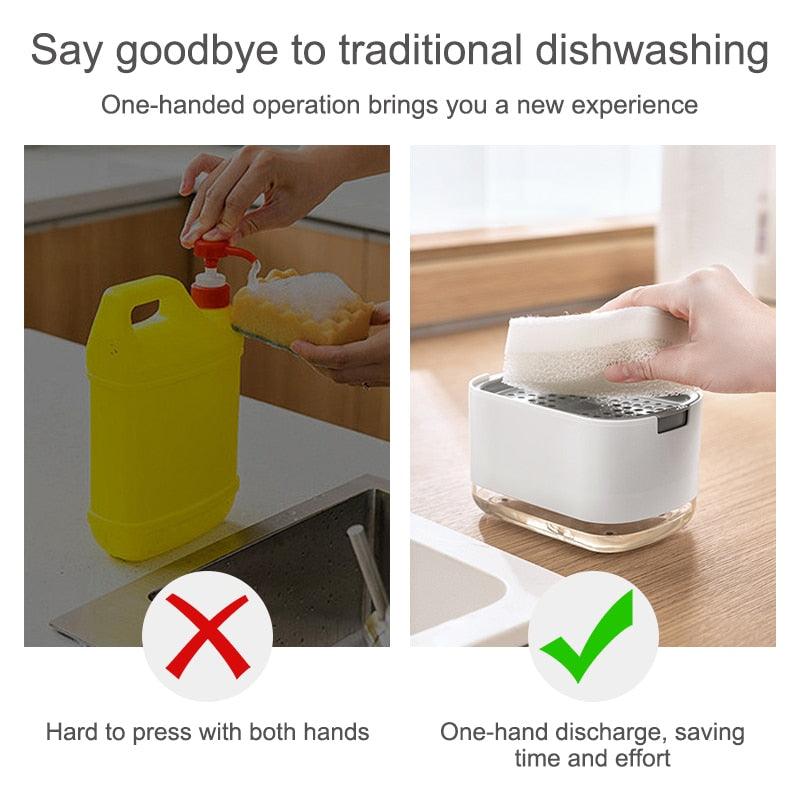 2 In 1 Soap Dish Pump Liquid Dispenser Foam Dispenser Soap Container with Sponge Holder for Kitchen Bathroom Washing Accessories - Lily Depot