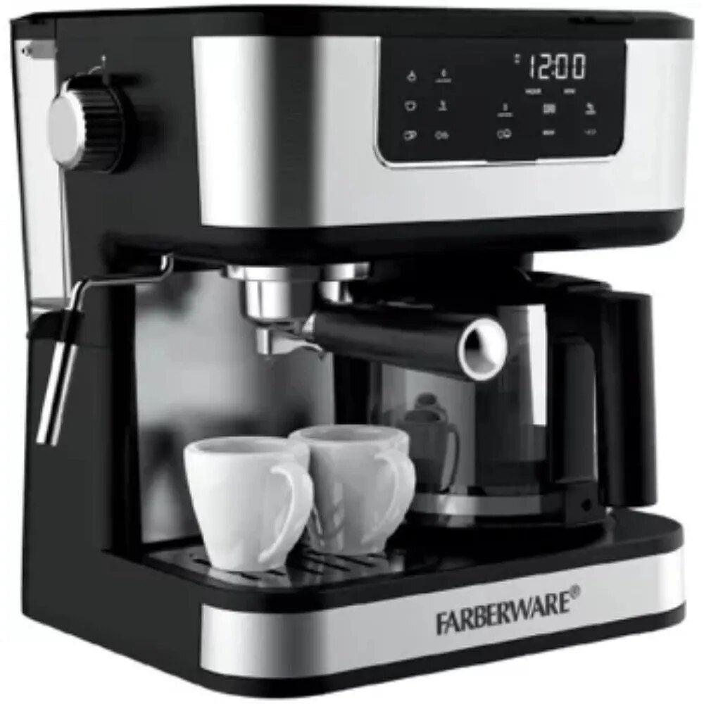 2023 New Farberware Dual Brew Coffee Makers, 10 Cup Coffee + Espresso,Black and Stainless Finish,Touchscreen,MODEL FW54100112159 - Lily Depot