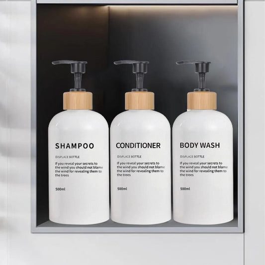 3 Pack Bathroom 500ml Soap Dispenser Shampoo Conditioner Body Wash Bottles Refillable Printed Font Lotion Dispenser Bottles - Lily Depot
