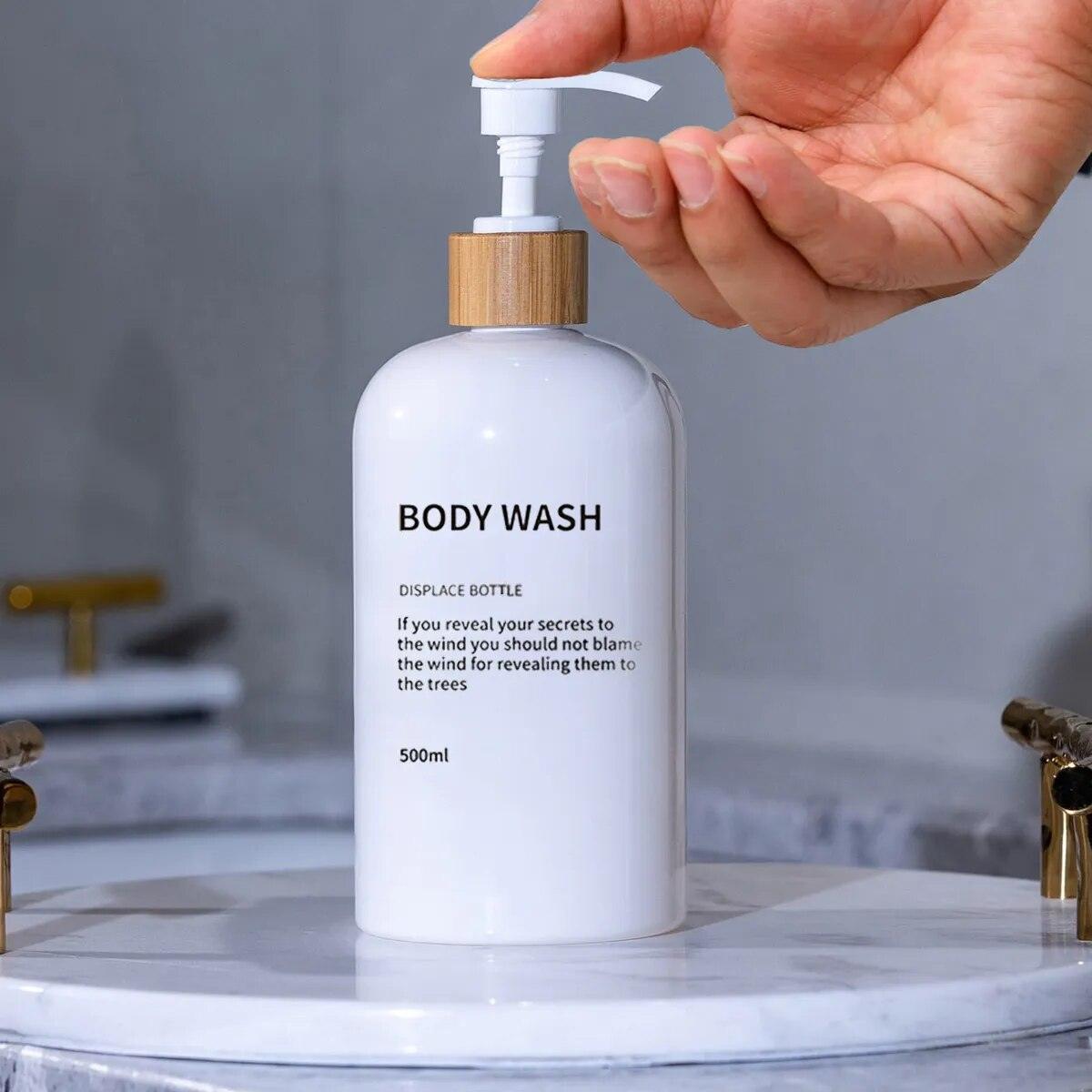 3 Pack Bathroom 500ml Soap Dispenser Shampoo Conditioner Body Wash Bottles Refillable Printed Font Lotion Dispenser Bottles - Lily Depot