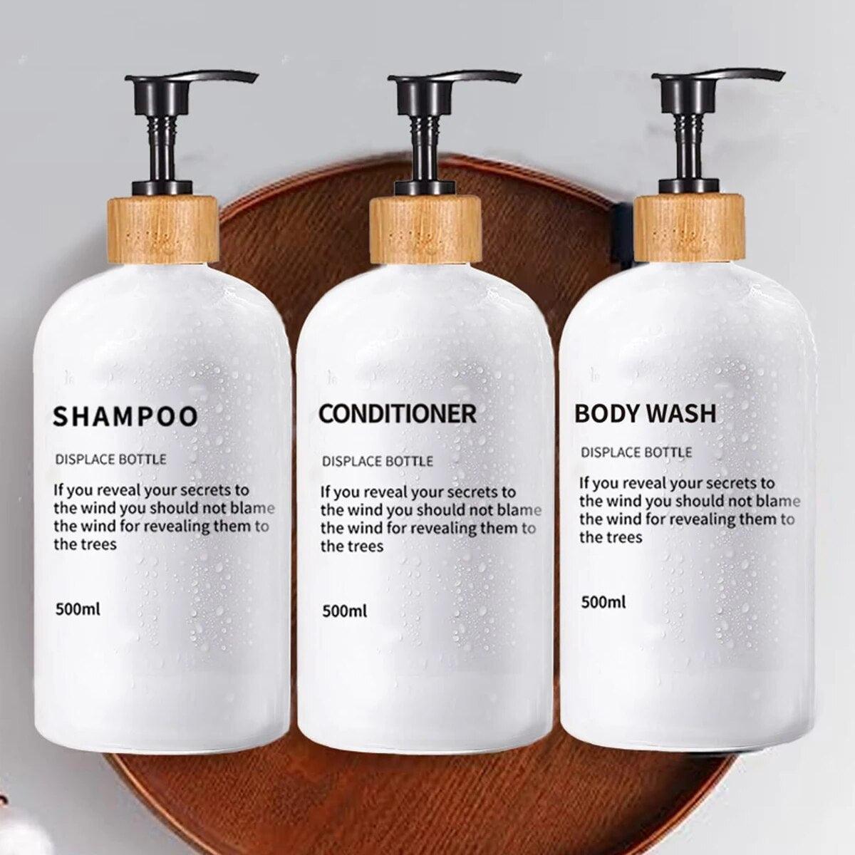 3 Pack Bathroom 500ml Soap Dispenser Shampoo Conditioner Body Wash Bottles Refillable Printed Font Lotion Dispenser Bottles - Lily Depot