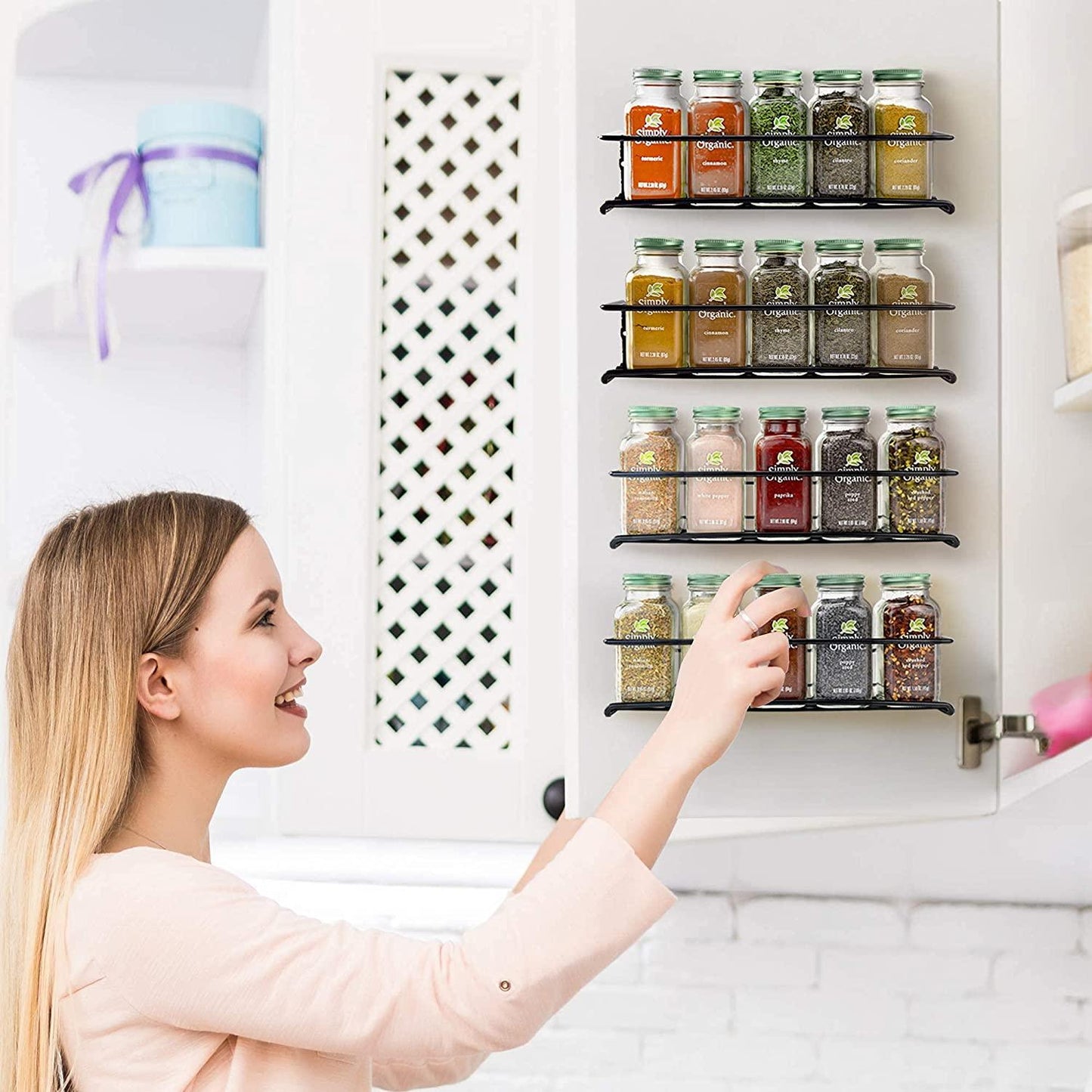 4/1PCS Spice Rack Organizer Wall Mount Storage Racks Space Saving Metal Seasoning Racks Kitchen Cabinet Door Spice Jar Organizer - Lily Depot