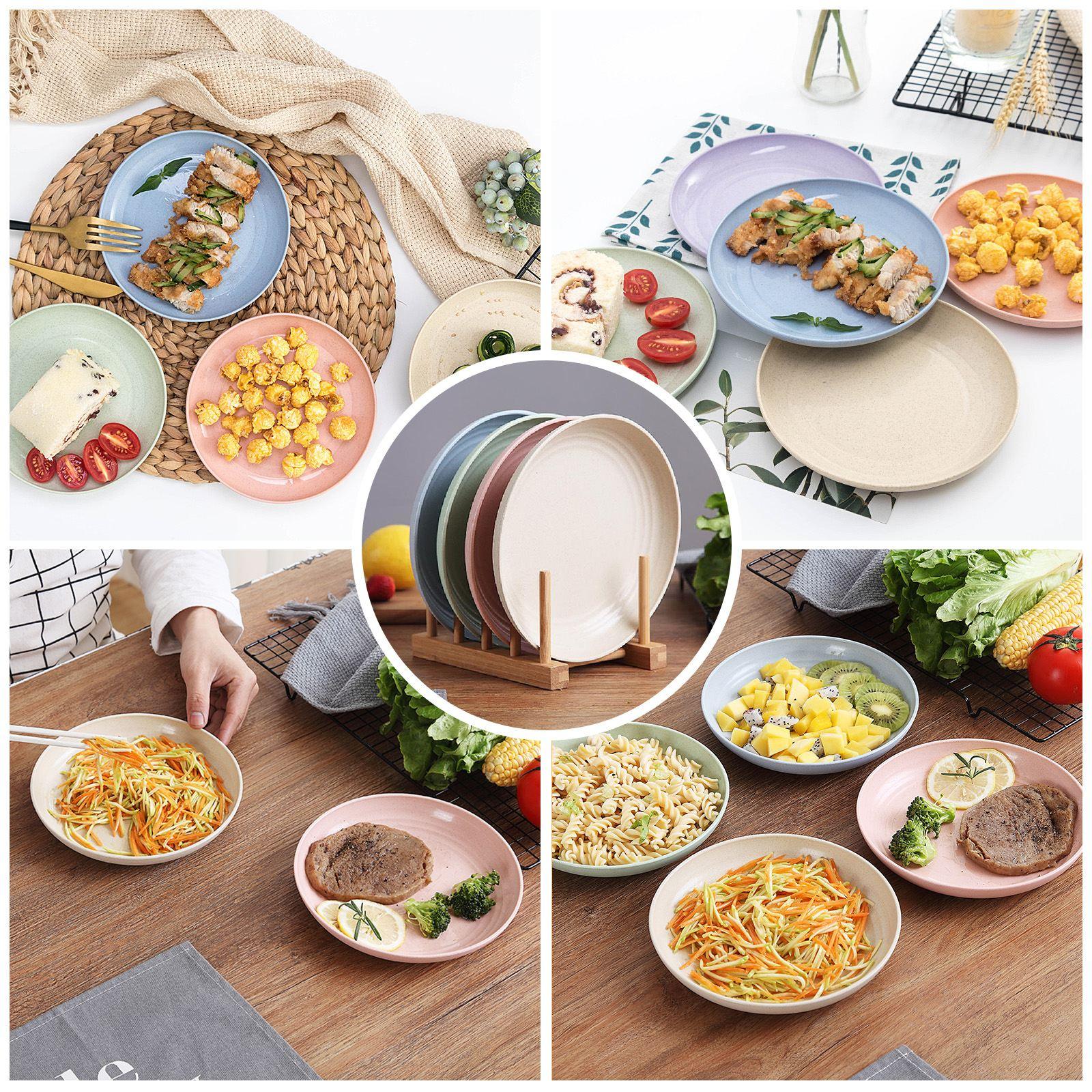 4Pcs Dinner Plate Set Wheat Straw Eco Friendly BPA Free Biodegradable Picnic Fruit Snack Plate Bone Dishes Kitchen Accessories - Lily Depot