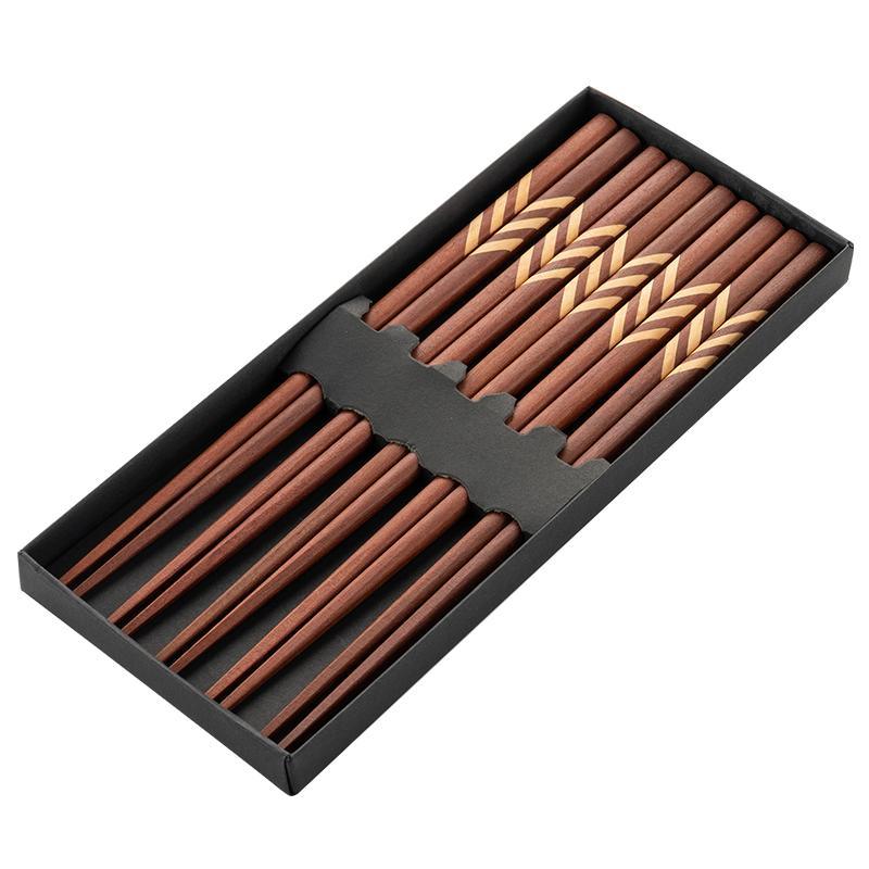 5 Pairs Chinese Chopsticks Ebony Wood Chopstick Set High End Household Tableware Solid No Paint Wax Selected Kitchen Accessories - Lily Depot