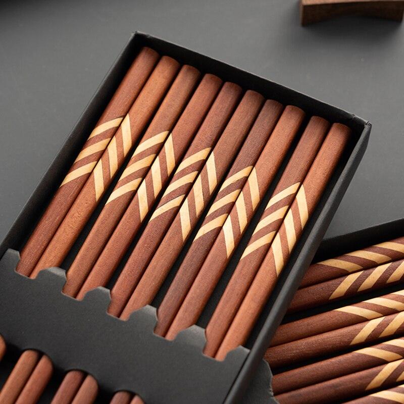 5 Pairs Chinese Chopsticks Ebony Wood Chopstick Set High End Household Tableware Solid No Paint Wax Selected Kitchen Accessories - Lily Depot