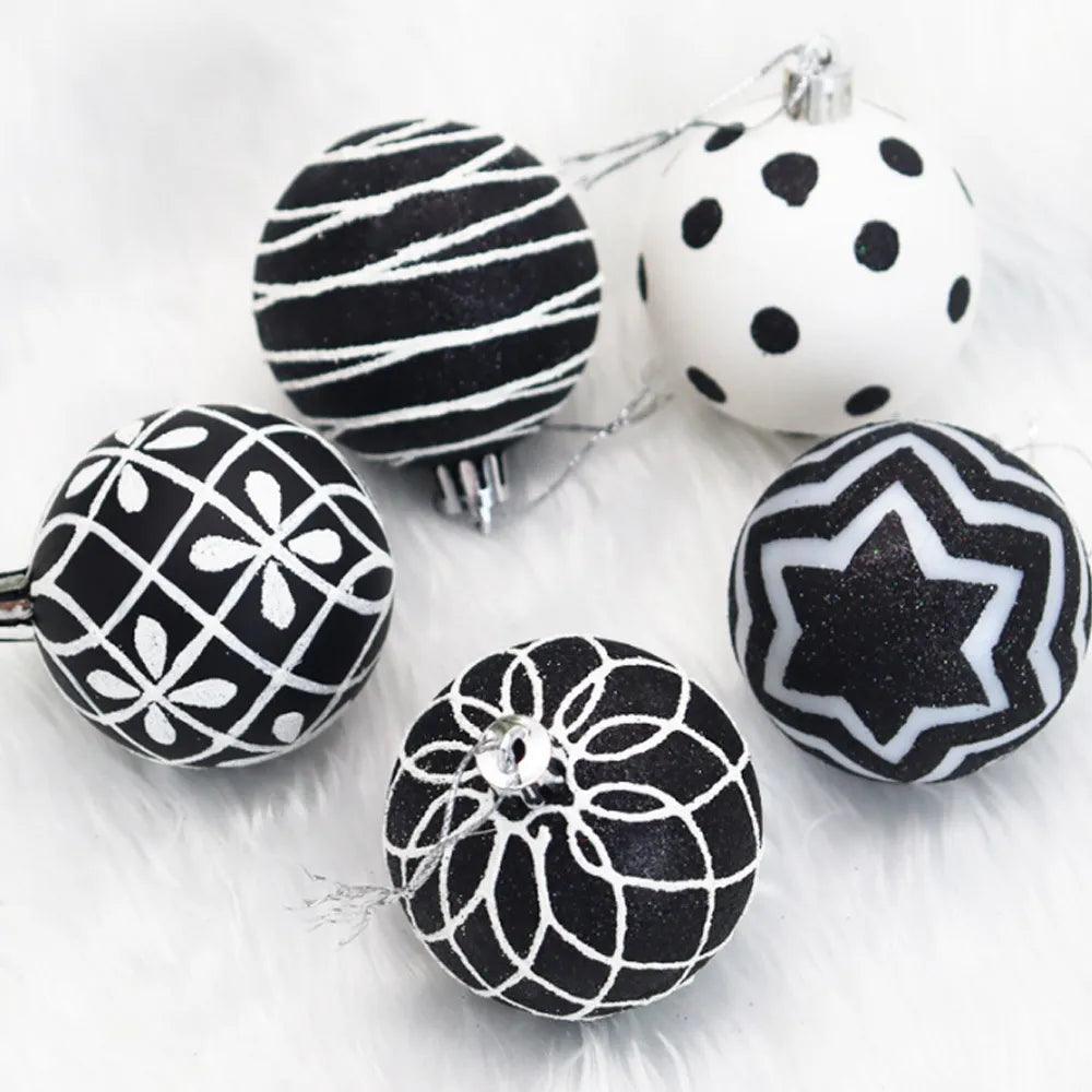6PCS/set Christmas Tree Decoration White Black Hand-painted Balls 6cm Hanging Xmas Home Decor Christmas Window Dress Up Balls - Lily Depot