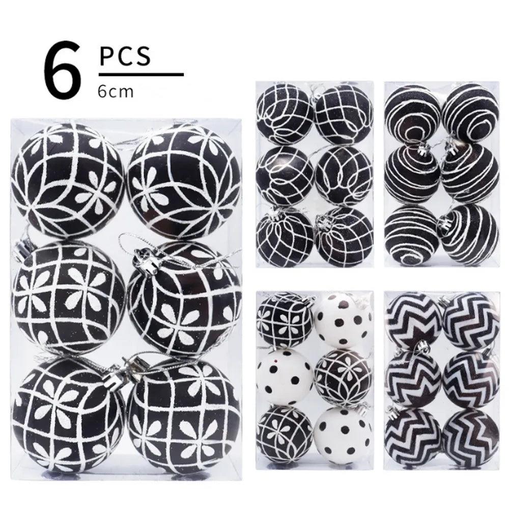 6PCS/set Christmas Tree Decoration White Black Hand-painted Balls 6cm Hanging Xmas Home Decor Christmas Window Dress Up Balls - Lily Depot