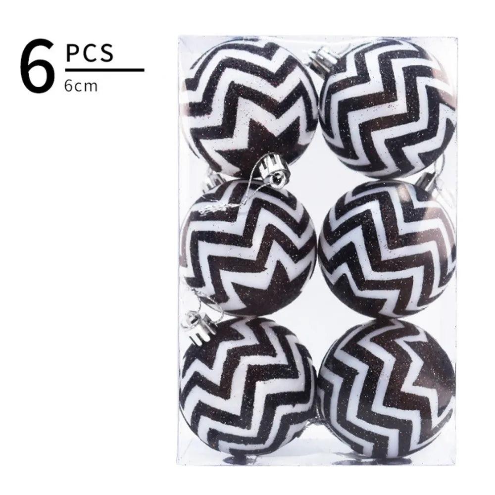 6PCS/set Christmas Tree Decoration White Black Hand-painted Balls 6cm Hanging Xmas Home Decor Christmas Window Dress Up Balls - Lily Depot