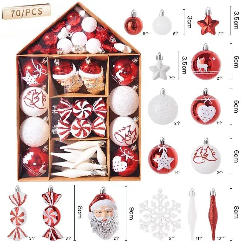 70 Pcs Christmas Ornaments Christmas Ball Set Xmas Tree Hanging Pendants Navidad Noel Decoration Home New Year Gifts 2023 - Lily Depot