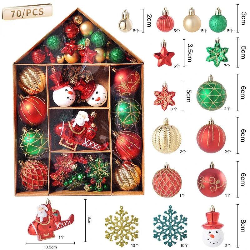 70 Pcs Christmas Ornaments Christmas Ball Set Xmas Tree Hanging Pendants Navidad Noel Decoration Home New Year Gifts 2023 - Lily Depot
