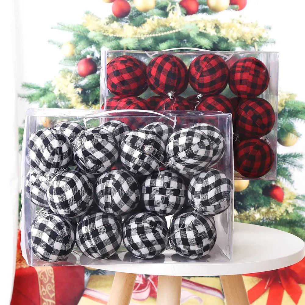 7CM Christmas Tree Balls Toy Black White Red Checkered Christmas Tree Decorations For Home Party Christmas Ball New Year's Decor - Lily Depot