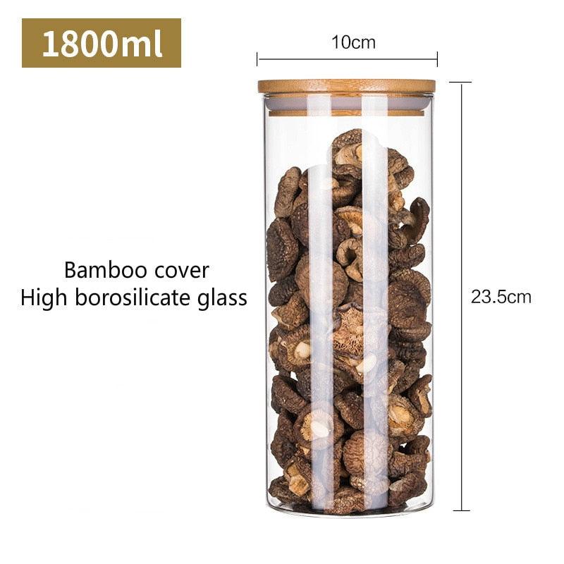 800ml-2000ml Glass Food Sealed Jar Box Bamboo Lid To Contain Bottle Seasoning Noodles Powder Can Tea Can Food Storage Container - Lily Depot