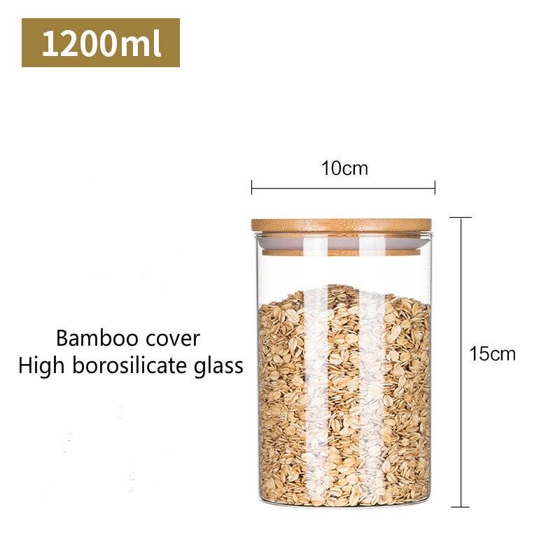 800ml-2000ml Glass Food Sealed Jar Box Bamboo Lid To Contain Bottle Seasoning Noodles Powder Can Tea Can Food Storage Container - Lily Depot