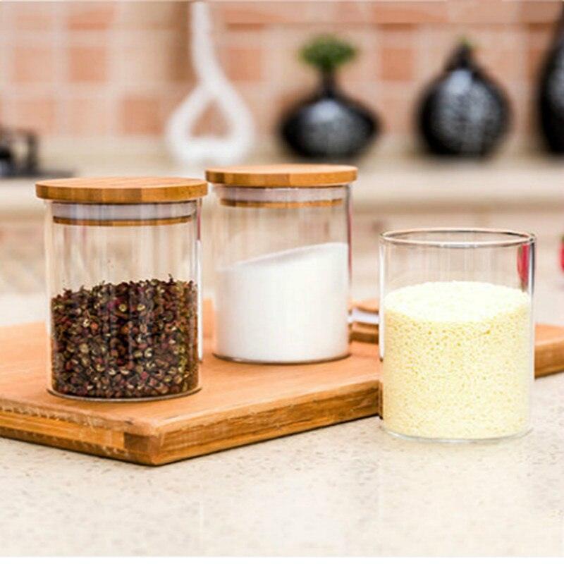 800ml-2000ml Glass Food Sealed Jar Box Bamboo Lid To Contain Bottle Seasoning Noodles Powder Can Tea Can Food Storage Container - Lily Depot