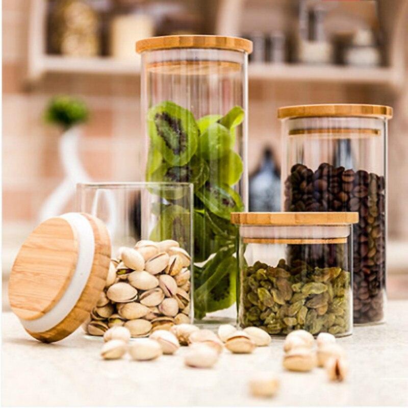 800ml-2000ml Glass Food Sealed Jar Box Bamboo Lid To Contain Bottle Seasoning Noodles Powder Can Tea Can Food Storage Container - Lily Depot