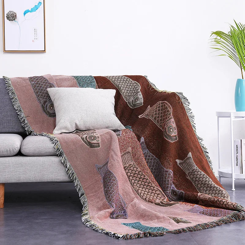Lily depot Blanket Comfy Soft Dust-proof Blanket - Koi Fish Pattern Decor Throw