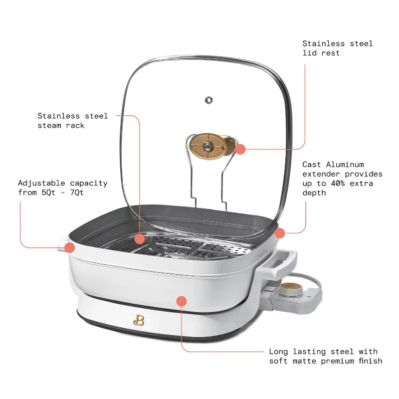 Beautiful 5-in-1 Electric Expandable Skillet Up to 7 QT