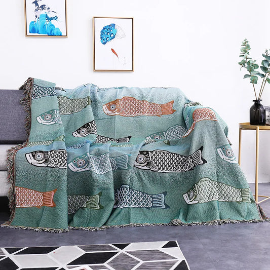 Lily depot Blanket Comfy Soft Dust-proof Blanket - Koi Fish Pattern Decor Throw
