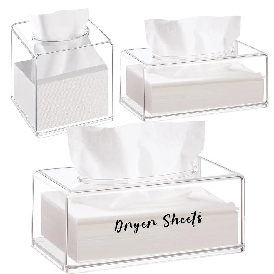 Acrylic Tissue Box Square Rectangular Clear Tissue Holder Facial Tissue Dryer Sheet Dispenser Kitchen Bathroom Car Organize - Lily Depot