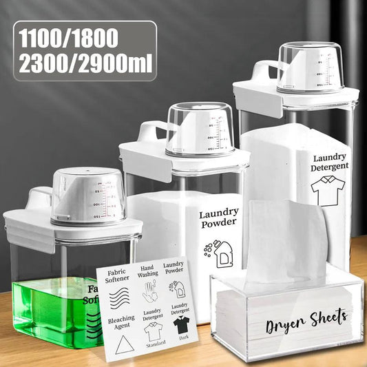 Airtight Laundry Detergent Dispenser Leak-Proof Refillable Empty Tank for Powder Softener Bleach Storage Container with Labels - Lily Depot
