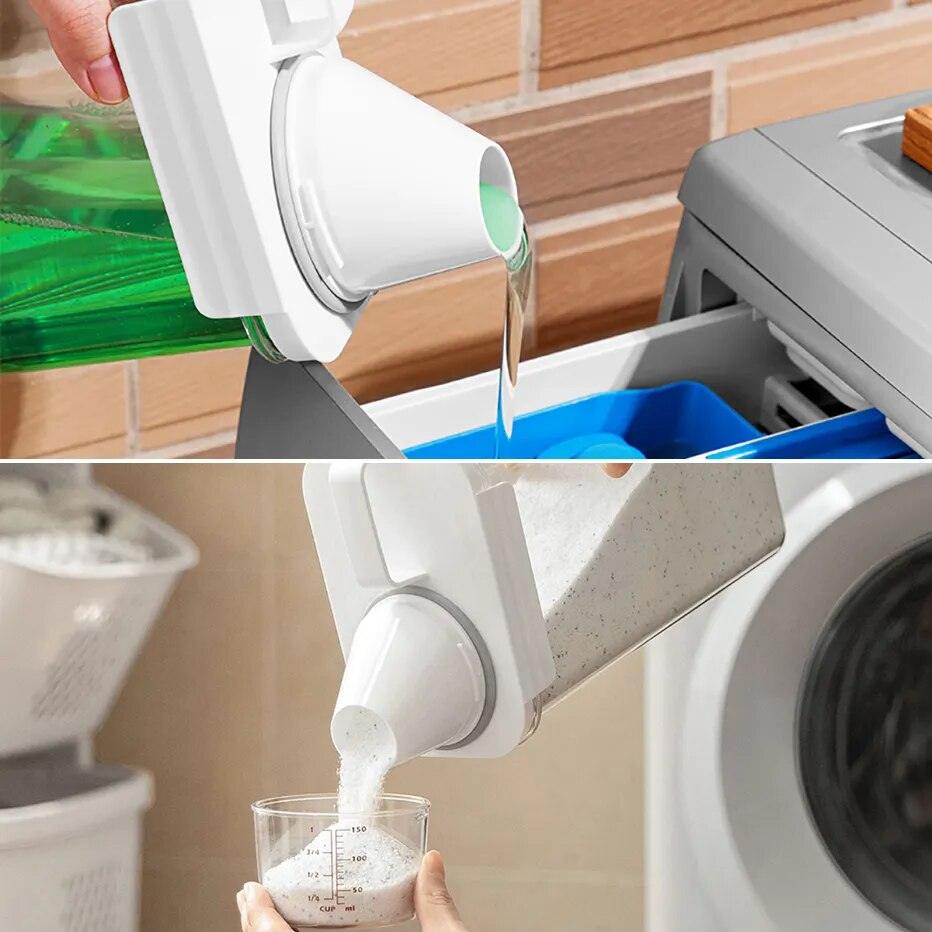 Airtight Laundry Detergent Dispenser Leak-Proof Refillable Empty Tank for Powder Softener Bleach Storage Container with Labels - Lily Depot