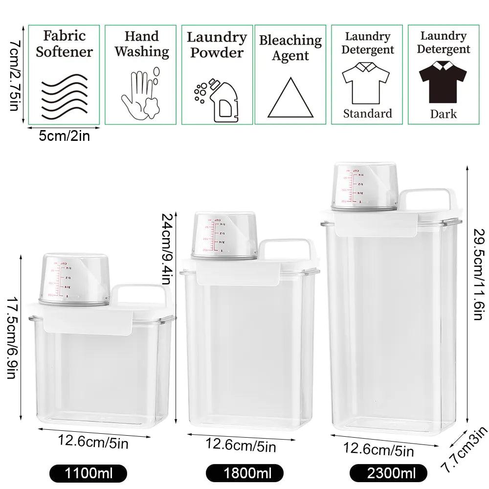 Airtight Laundry Detergent Dispenser Leak-Proof Refillable Empty Tank for Powder Softener Bleach Storage Container with Labels - Lily Depot