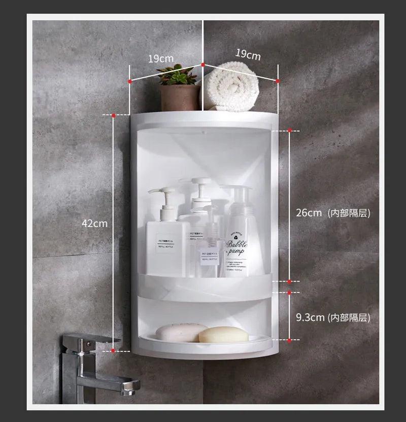 Bathroom Corner Storage 360-Degree Rotating Wall-Mounted Shelf Shampoo Cosmetics Kitchen Household Bathroom Storage Accessories - Lily Depot
