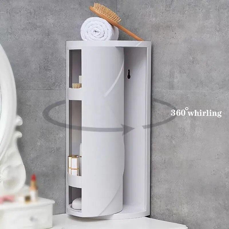 Bathroom Corner Storage 360-Degree Rotating Wall-Mounted Shelf Shampoo Cosmetics Kitchen Household Bathroom Storage Accessories - Lily Depot
