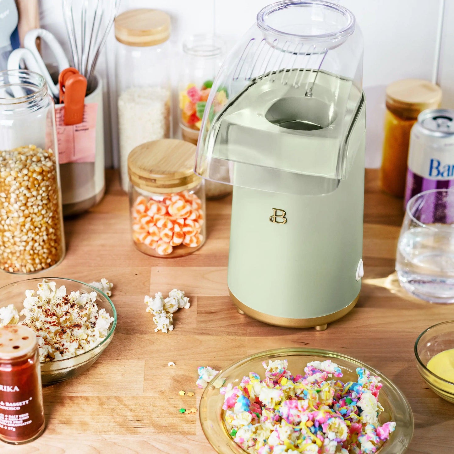 Beautiful 16 Cup Hot Air Electric Popcorn Maker, Sage Green by Drew Barrymore - Lily Depot