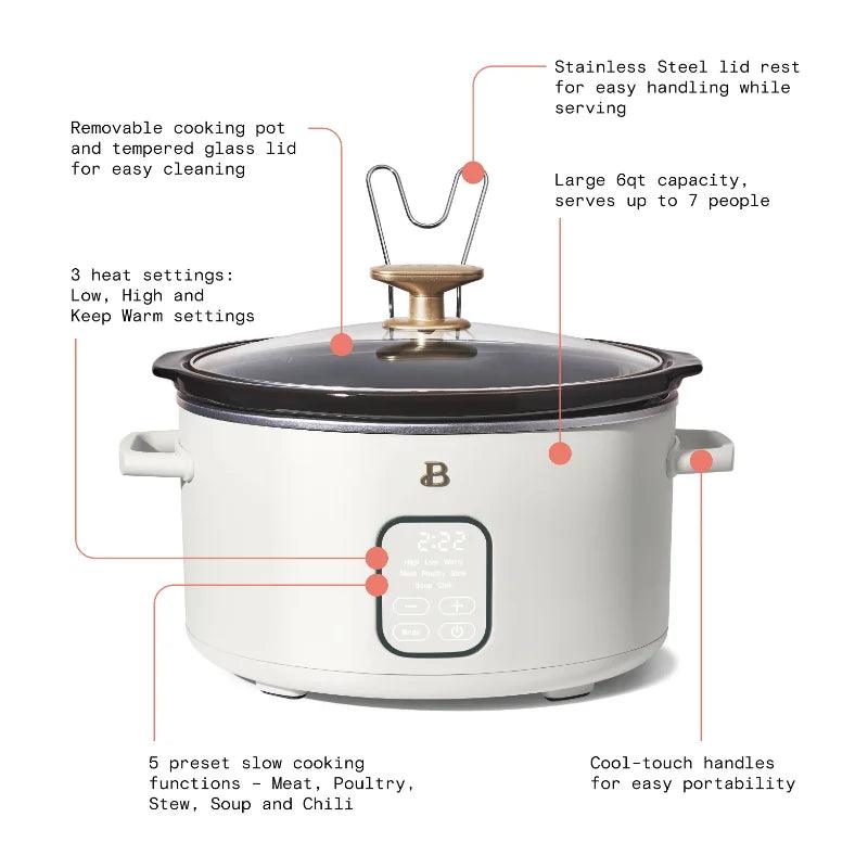 Beautiful 6 Quart Programmable Slow Cooker, White Icing by Drew Barrymore - Lily Depot