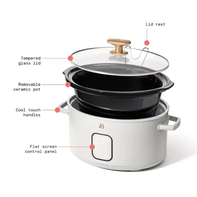 Beautiful 6 Quart Programmable Slow Cooker, White Icing by Drew Barrymore - Lily Depot