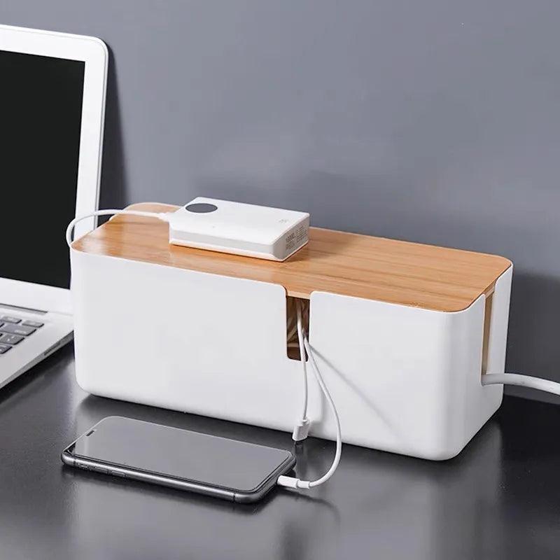 New Wooden Home Office Cable Storage Box Dustproof High Quality Universal Strip Case Charger Socket Network Line Storage Bin - Lily Depot