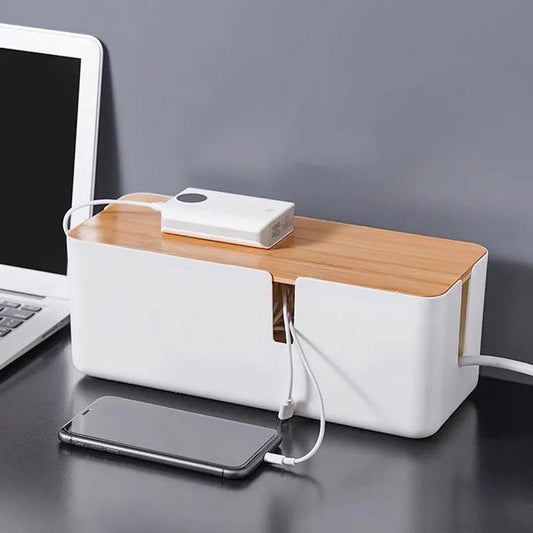 New Wooden Home Office Cable Storage Box Dustproof High Quality Universal Strip Case Charger Socket Network Line Storage Bin - Lily Depot