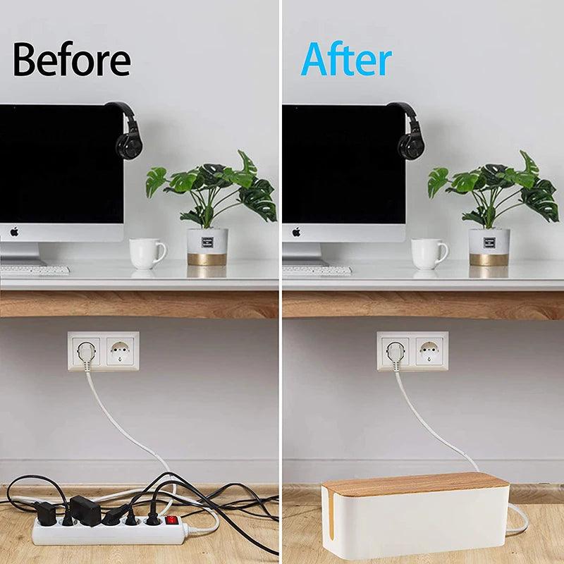 New Wooden Home Office Cable Storage Box Dustproof High Quality Universal Strip Case Charger Socket Network Line Storage Bin - Lily Depot