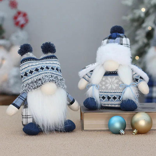Christmas New Blue Knitted Fabric Art Long Beard Dwarf Doll Rudolf Decorative Ornament Xmas Gift - Lily Depot