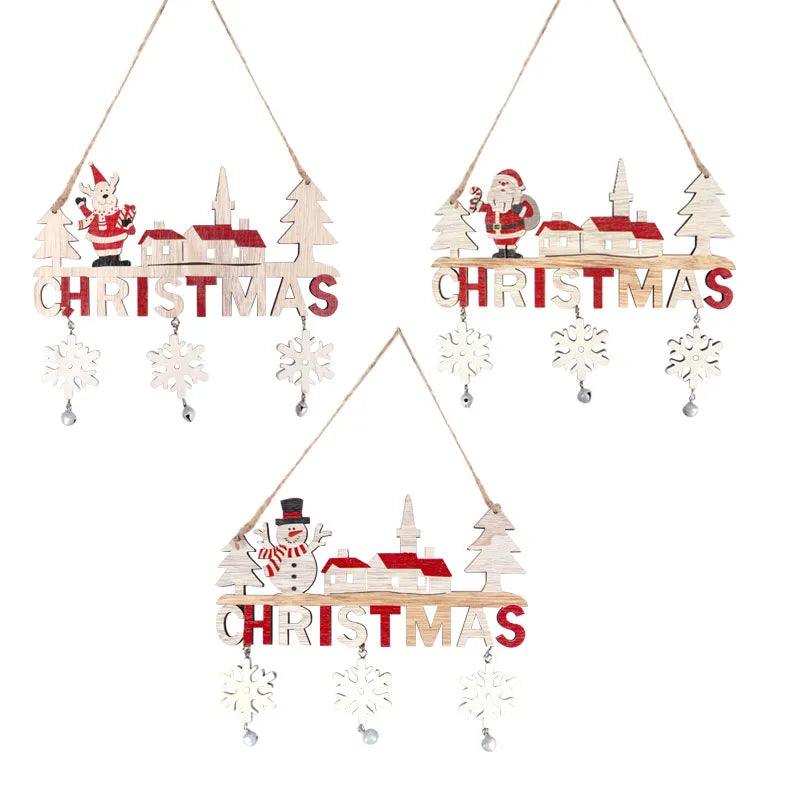 Christmas Wooden Door Hanging Oranments Santa Claus Xmas Tree Snowflake Welcome Pendants Naviidad New Year Home Wall Door Decor - Lily Depot