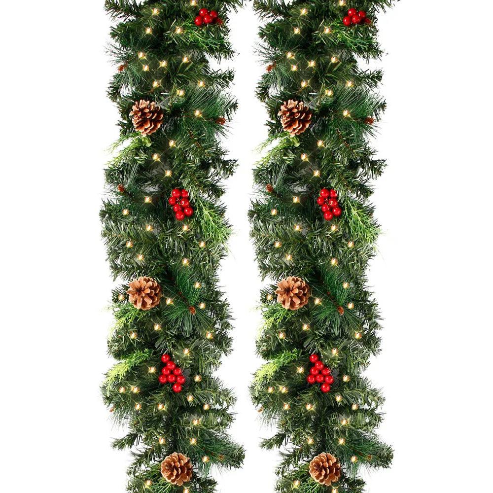 Christmas Wreaths with Pinecones Red Berries Artificial Christmas Garland for Fireplaces Stairs Front Door New Year Decoration - Lily Depot