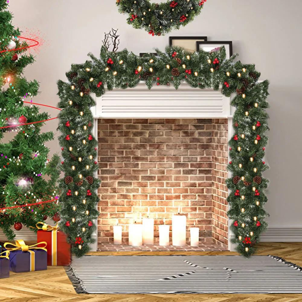 Christmas Wreaths with Pinecones Red Berries Artificial Christmas Garland for Fireplaces Stairs Front Door New Year Decoration - Lily Depot