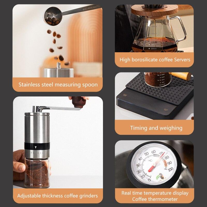 Coffee Set Coffee Accessories Manual Grinder Mill Glass Pot with Filter Dripper Gooseneck Kettle Specialized BaristaSet - Lily Depot