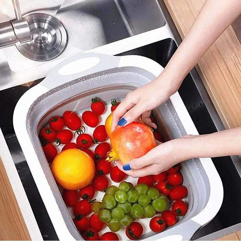 Collapsible Kitchen Cutting Board Multifunction Plastic Silicone Picnic Cutting Boards Dish 3 In 1 Folding Drain Baskets - Lily Depot