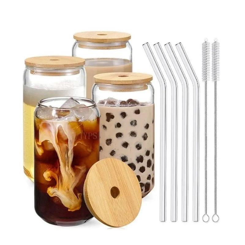 Creative Juice Milk Glass Cup With Lid and Straw Bubble Tea Cup Transparent Beer Coffee Cup High Borosilicate Glass Drinkware - Lily Depot